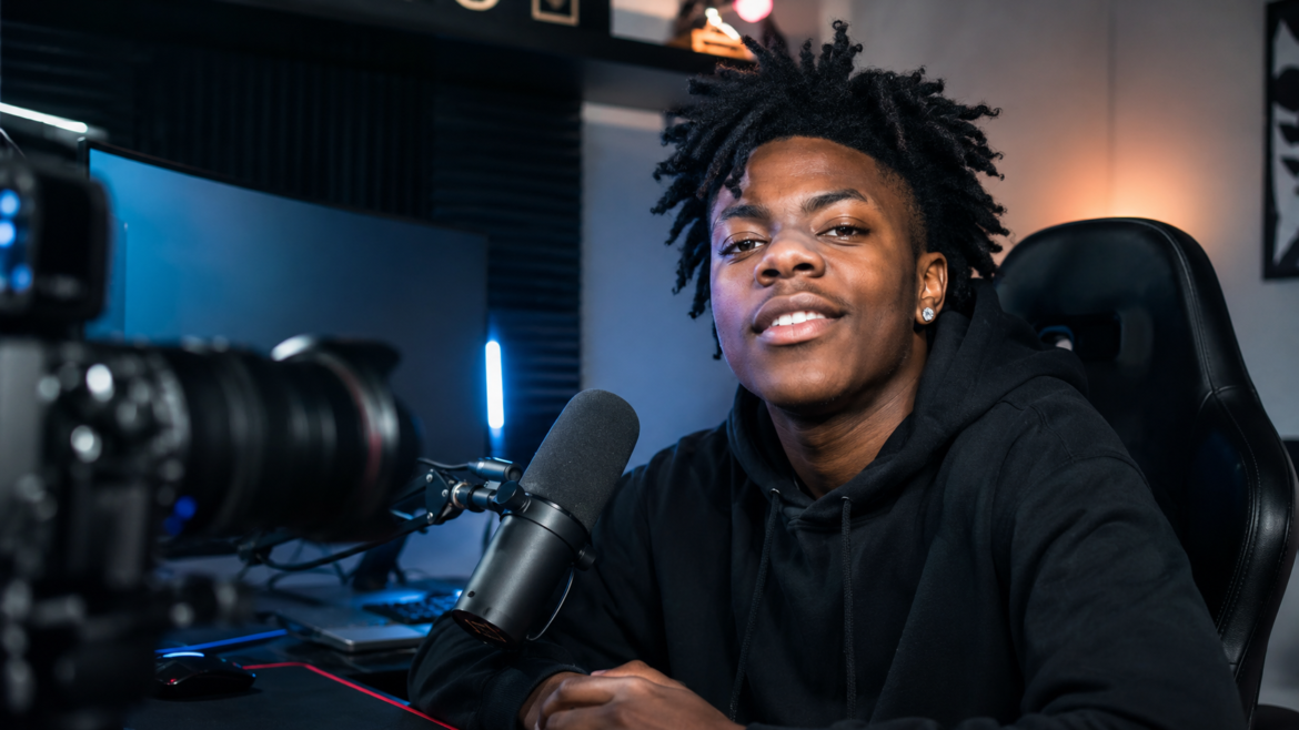 IShowSpeed in a modern streaming studio for an IShowSpeed Net Worth featured article